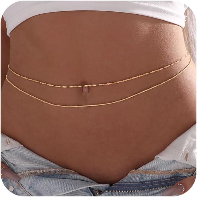 Amicon 2PCS 18K Gold Plated Waist Chain Satellite Body Chain Layered rope Waist