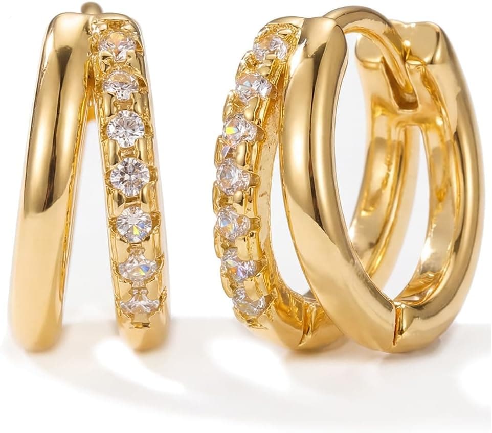 MUMREUES Gold Hoop Earrings for Women,14K Gold Plated Huggie Hoop Earrings for G