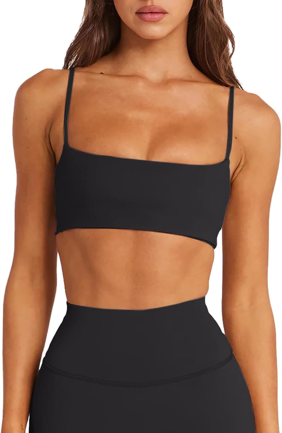 Black Sports Bras for Women Padded Adjustable Straps Basic Workout Yoga Gym Bras