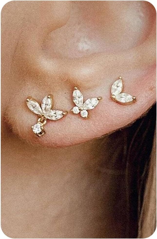 Sterling Silver Post Earrings for Women - Hypoallergenic Cartilage Earrings Dainty 14K Gold Plated Stud Huggie Hoop Earrings Dangle Chain Earrings Gold Plated Jewelry