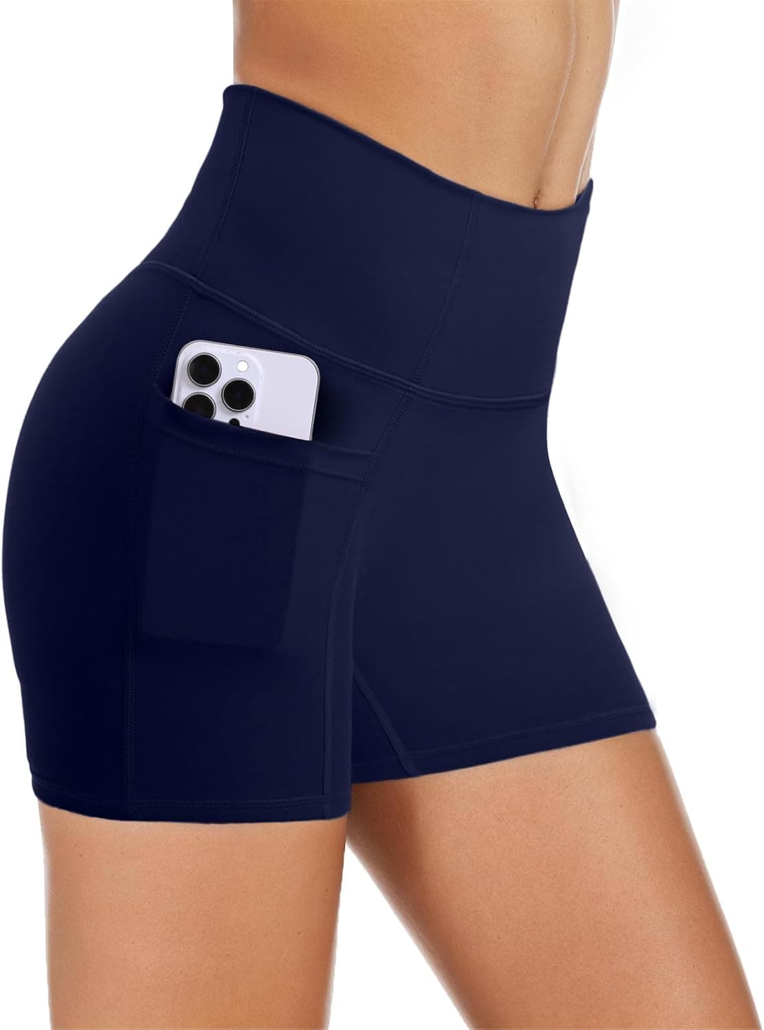 Biker Shorts Women with Pockets 5'' High Waisted Gym Workout Spandex Shorts Tummy Control Yoga Shorts