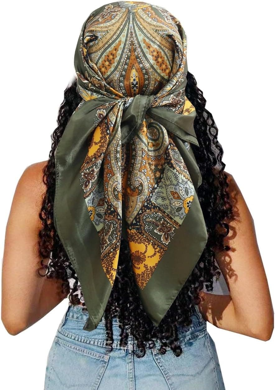 Large Square Head Satin Scarf Silk Feeling Hair Scarf 35″Head Scarves Bandana fo