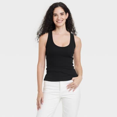 Women's Slim Fit Tank Top - Universal Thread™ Black XS: Heavyweight Cotton Blend
