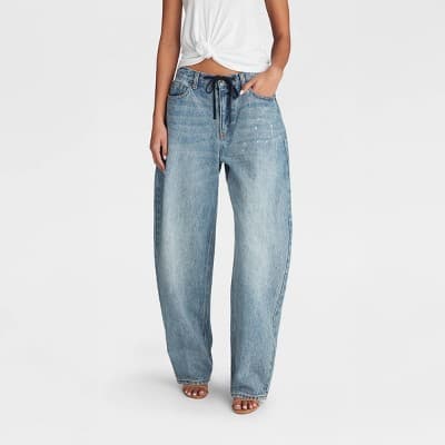 KBB by KAHLANA Women's Mid-Rise Barrel Leg 'The Lynnox Jean' - Blue Denim 6