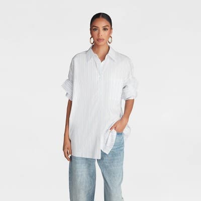 KBB by KAHLANA Women's Short Sleeve Button-Down 'The Tucked Sleeve Shirt' - Crea