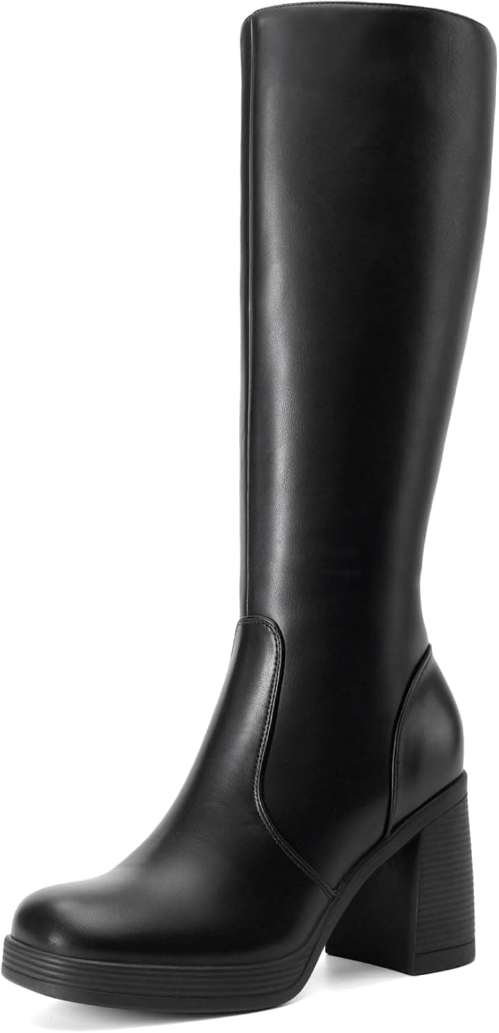 DREAM PAIRS Knee High Boots for Women Platform Square Toe Chunky Block Heeled St