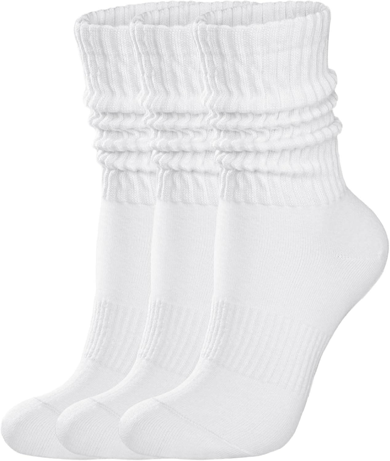 Womens Scrunch Crew Socks: Retro Solid Slouch Mid Calf Socks - Cotton Casual Ath