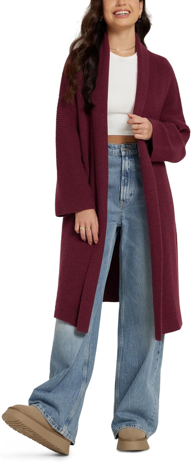 ODODOS Womenβs Cardigan Sweater Longer Length Open Front Drape Coatigan Warm Sof