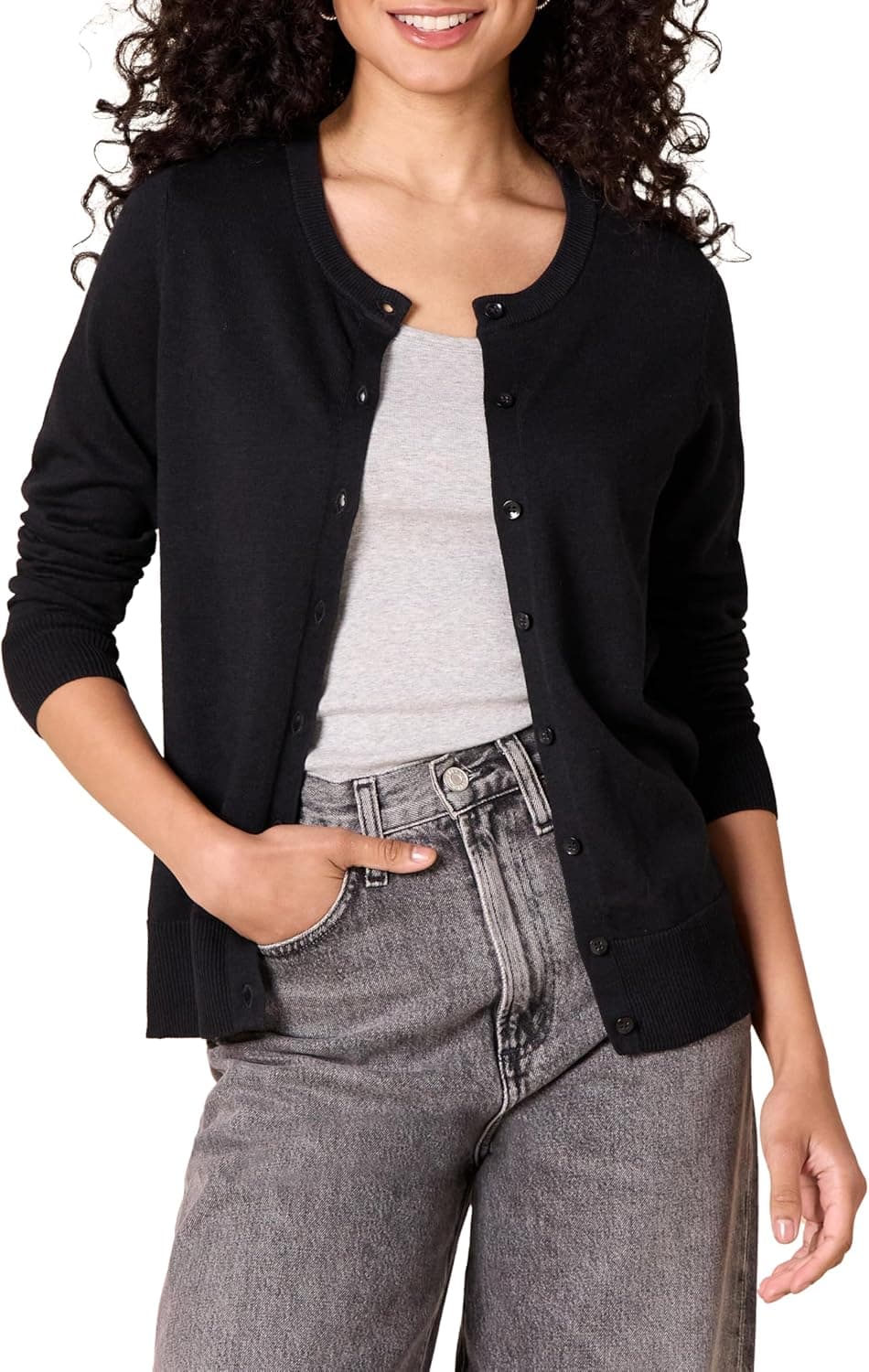 Amazon Essentials Women’s Lightweight Crewneck Cardigan Sweater (Available in Pl