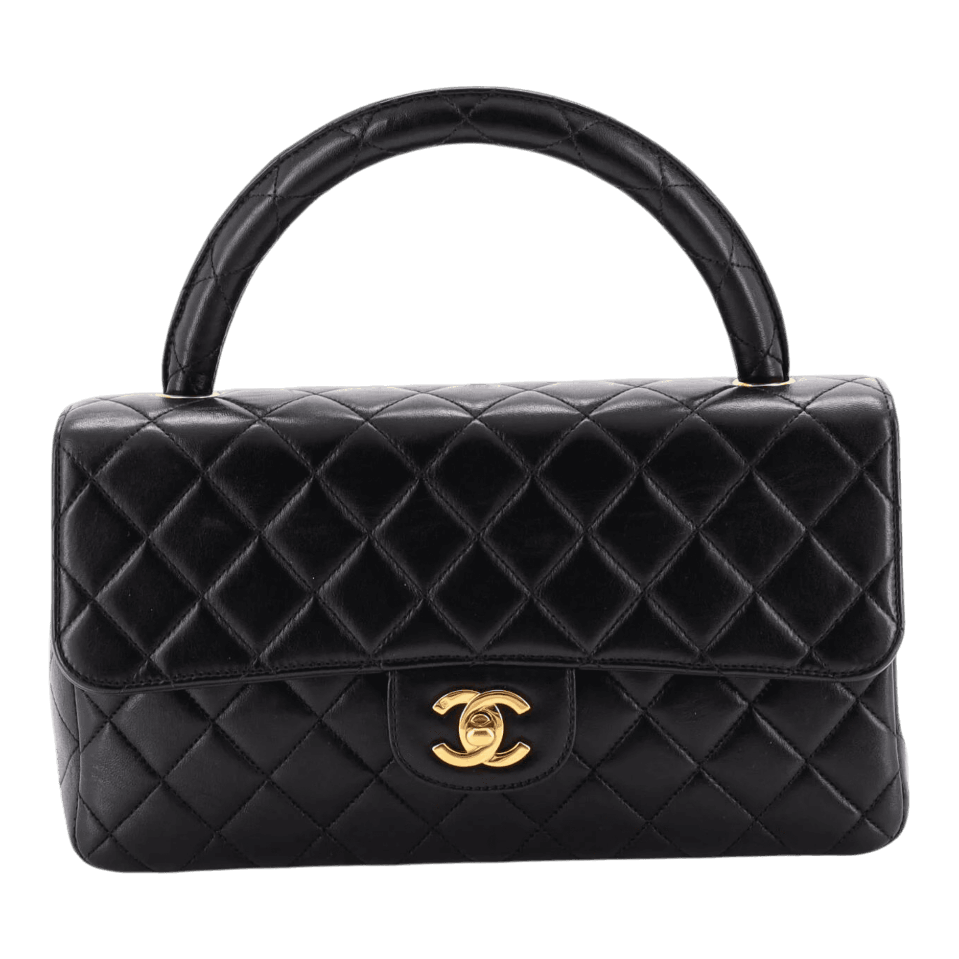 Vintage Twin Top Handle Flap Bag Quilted Lambskin Medium