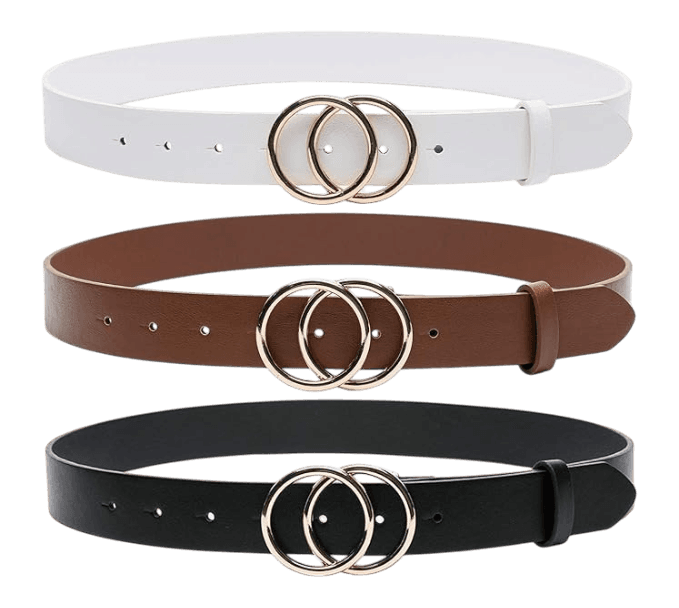 MORELESS 3 Pack Women's Faux Leather Belts for Jeans Dress Pants, Fashion Wa