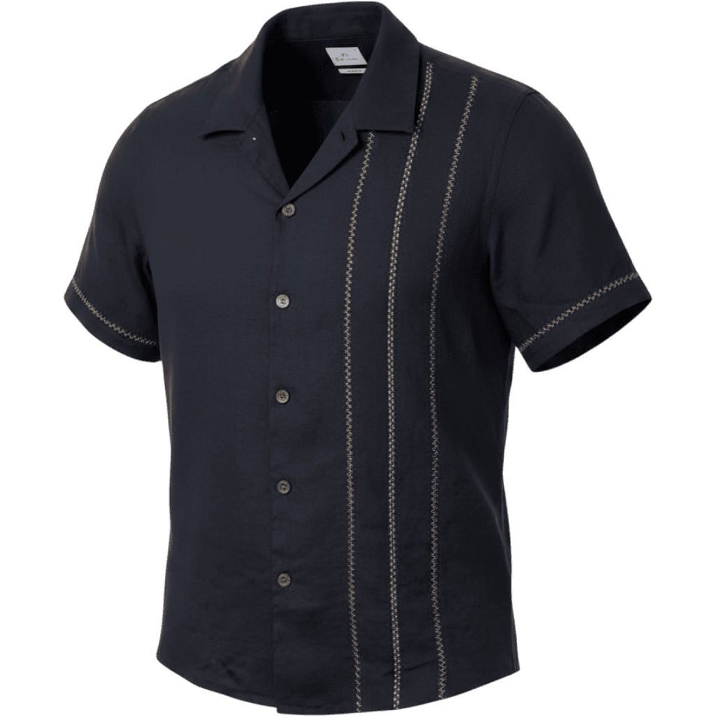 Casual-Fit Piece-Dyed Navy Shirt with Embroidery