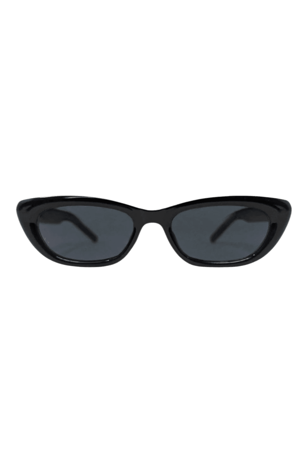 Black Glossy Cat Eye Metal Logo Detail Slim Sunglasses